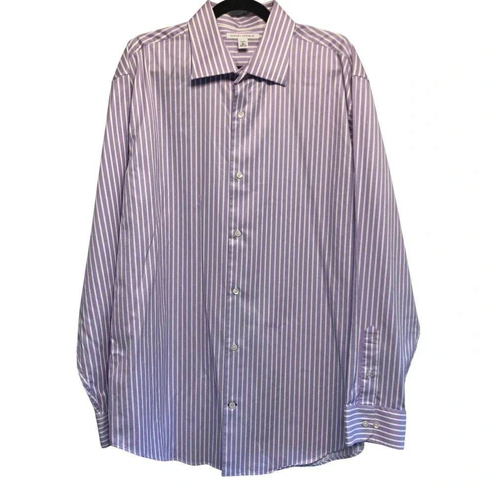 Banana Republic Button Down Shirt XL Purple White Striped Long Sleeve Cotton